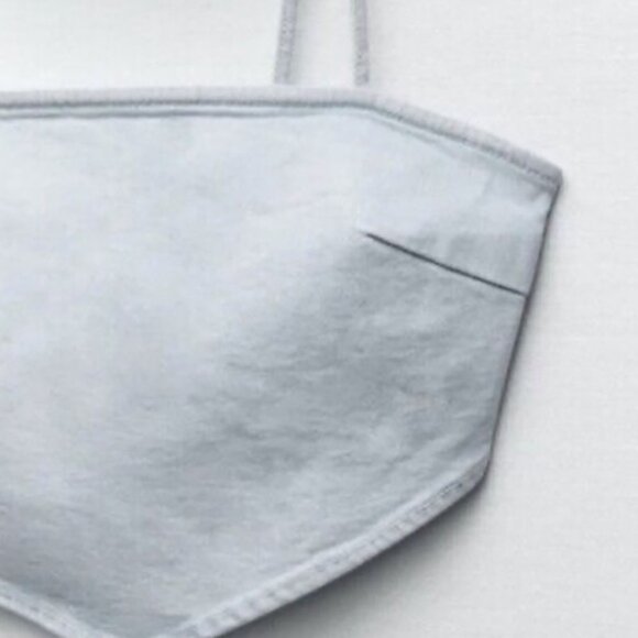 ZARA Womens Light-wash Denim Bandana Cut Zipper Back Crop Top Blouse Sz Large - Picture 3 of 8